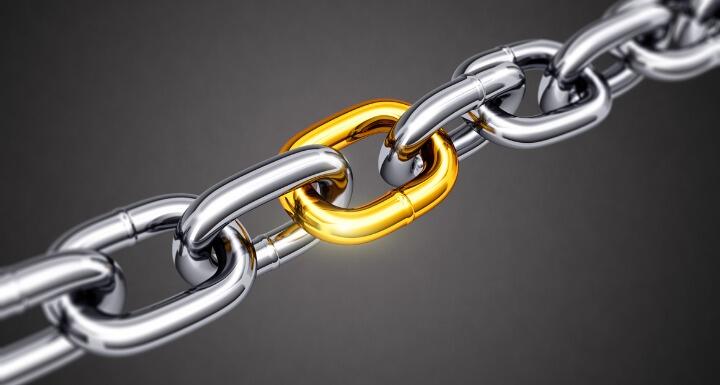 Gold link in a chain of silver links