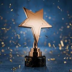 Gold star on a blue background as a reward