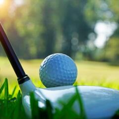 Golf ball and clubs
