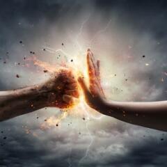 Hand blocking a fist