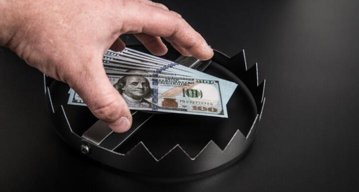 Hand trap for dollar bill, money