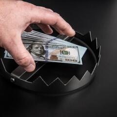 Hand trap for dollar bill, money