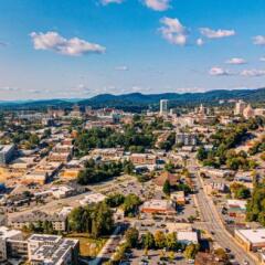 High Angle View of South Downtown Asheville, North Carolina from the South on a Sunny Day