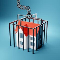 Rendering of house inside of a cage