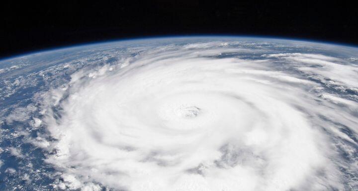 A shot from space showing a hurricane