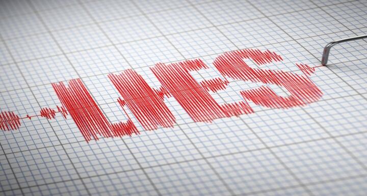 The word lies spelled out by a polygraph machine