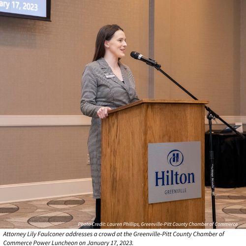 Lily Faulconer Standing at Lectern 