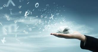 Magic book with flying letters