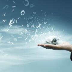 Magic book with flying letters