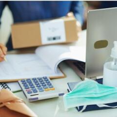 Medical mask on office desk