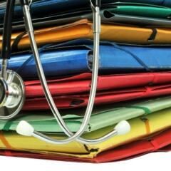Medical records with a stethoscope