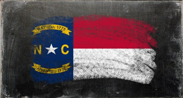 North Carolina flag drawn in chalk on chalkboard
