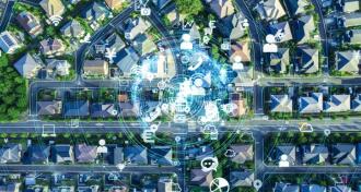 Top shot of a neighborhood connected digitally