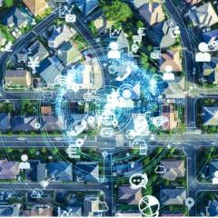Top shot of a neighborhood connected digitally 