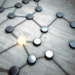 Small gray connected circular disks