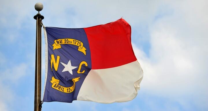 North Carolina State Flag blowing in wind