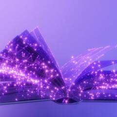 Open Book With Connection Dots And Plexus Lines On Purple Background