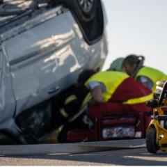 Paramedics and Firefighters Arrive On the Car Crash Traffic