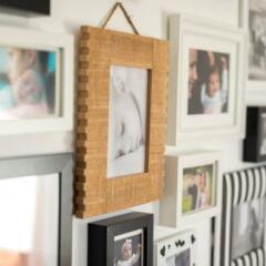 Photos of the family in various photo frames