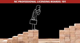 cartoon business man pondering gap in his path