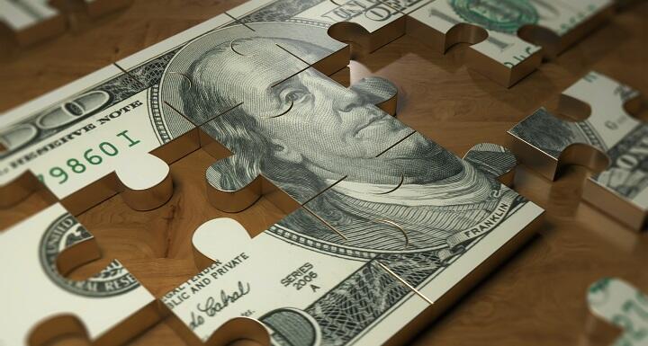 Hundred dollar bill puzzle with missing pieces