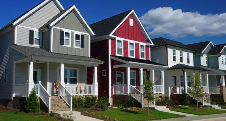 Red and Gray Row Houses in Suburbia 