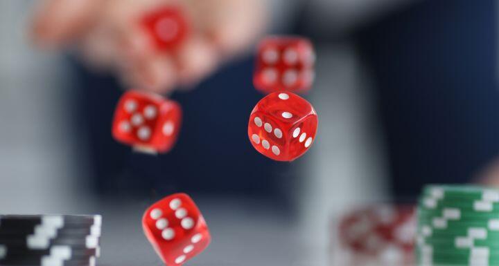 Red Dice Flying over casino