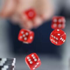 Red Dice Flying over casino