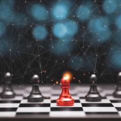 Red pawn chess stepped out of line