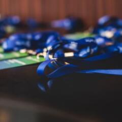 Registration table with nametags at conference