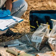 Soil Test. Female agronomist taking notes in the field.
