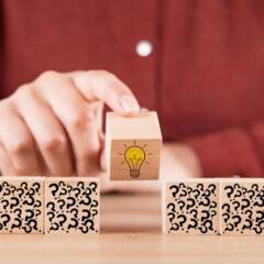 Solution concepts idea and innovation with wooden cubes