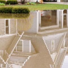 Spring flood reflection after heavy rains
