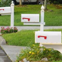Row of mailboxes on suburban street