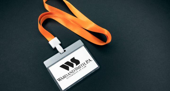 White empty staff identity mockup with orange lanyard