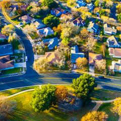 Aerial view of houses in a subdivision