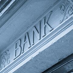 Close up shot of the word bank