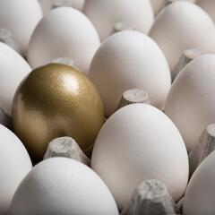 a golden egg in group of white eggs