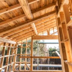 Wood framing of a house on a construction site