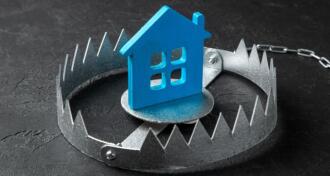 blue wooden house in bear trap