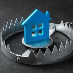 blue wooden house in bear trap