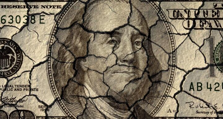 Cracked hundred dollar bill