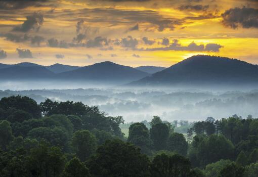 Scenic moody sunset view over the Blue Ridge Mountains