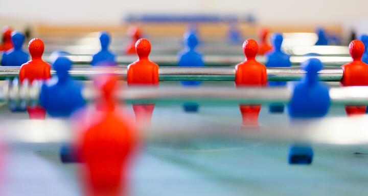 Closeup of foosball table