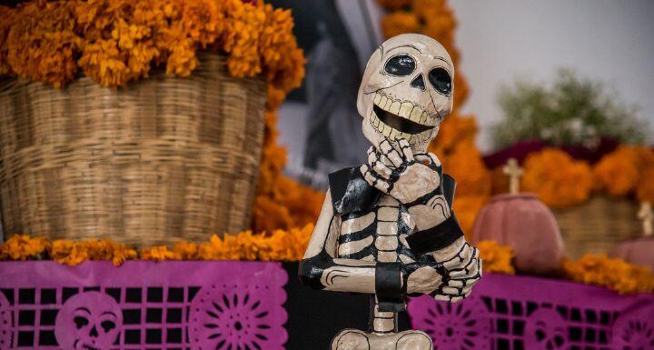 traditional catrina of day of the dead, colorful figure in offering dedicated to the deceased,