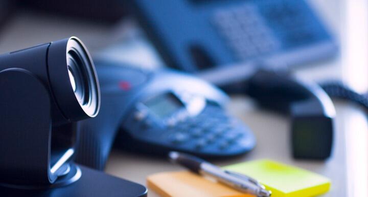 Video conference equipment on a desktop