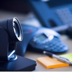 Video conference equipment on a desktop