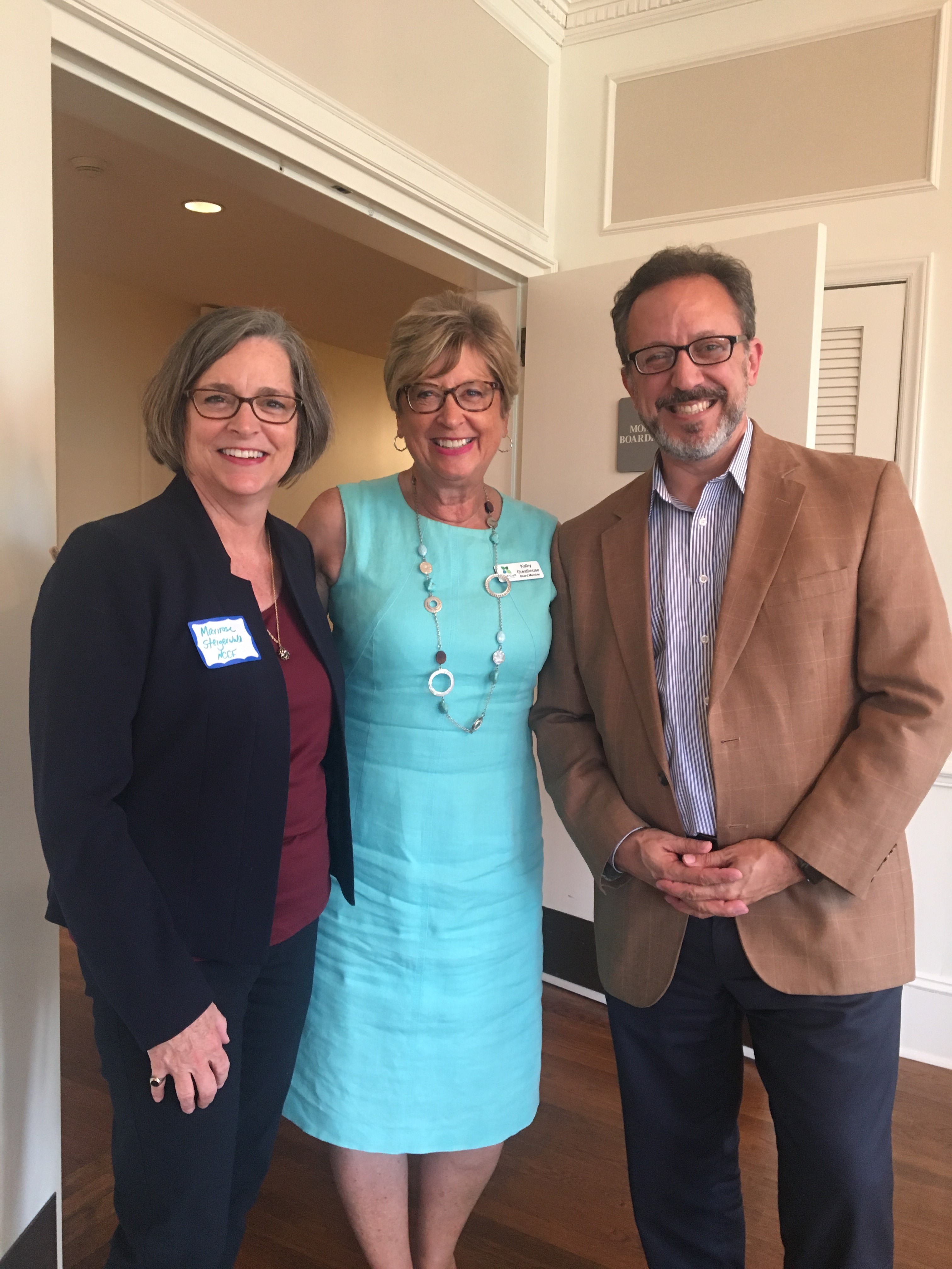 (From left to right) Marirose Steigerwald (NCCF director of operations), Kathy Greathouse (Unifour board) and Alan Jackson (Footcandle Film Society)