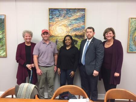 Pictured is Columbus County Community Foundation Board President Becky High (far right) inducting new CCCF board members (left to right) Lisa Richey, Adam Wooten, Amber Bellamy and Kevin Williamson.
