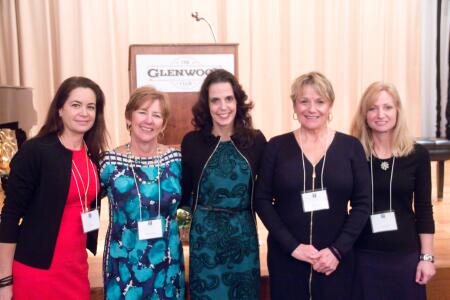 Network leadership and grantee representatives pose for a picture following the grants reception. Pictured are (left to right): Lotta Sjoelin, A Lotta Love director; Hayden Constance, network grants chair; Nicole Bruno, Transitions Guiding Lights; Lenora Evans, Frankie Lemmon School & Development Center; and Kella Hatcher, network president.